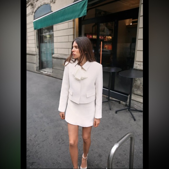 Zara Jackets & Blazers - SOLD 
ZARA BOW TRIM TEXTURED BLAZER AND SKORT Two-Piece Set